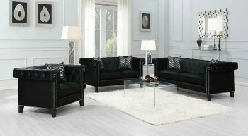 Reventlow Sofa 505817 in Black Velvet Fabric - Coaster w/Options [CRS-505817 Reventlow]