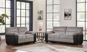 UMC7KD Sofa & Loveseat in Grey Fabric & Black PVC by Global [GFS-UMC7KD-GR]