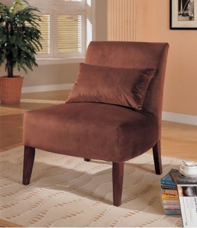 Chocolate Velvet Upholstery Lounge Chair w/Accent Pilllow