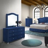 Alana Bedroom Set 5Pc in Blue Velvet Fabric