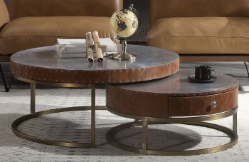 Tamas Coffee Table Set 84885 in Aluminum & Leather by Acme [AMCT-84885-Tamas]