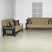 Brown Fabric Elegant Living Room w/Sleeper Sofa & Storage