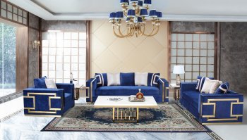 Lawrence Sofa & Loveseat Set in Blue Velvet Fabric w/Options [ADS-Lawrence Blue]