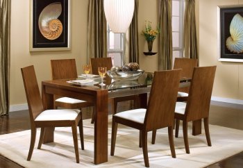 Modern Walnut Finish Dining Room W/Glass Top and Wood Chairs [CRDS-43-101211]