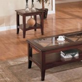 Dark Cherry Stylish 3PC Coffee Table Set w/Glass Tops