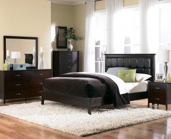 Merlot Finish Modern Bed w/Brown Bycast Leather Headboard [HEBS-1342PU-Hammond]