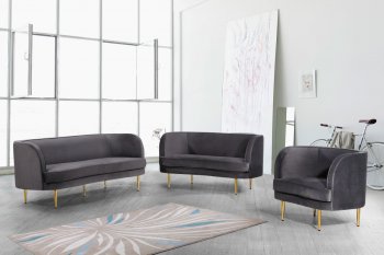 Vivian Sofa 694 in Grey Velvet Fabric by Meridian w/Options [MRS-694 Vivian Grey]