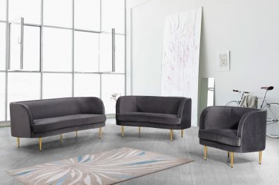 Vivian Sofa 694 in Grey Velvet Fabric by Meridian w/Options