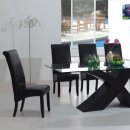 7PC Modern Dining Room Set w/Black "X" Shape Legs & Glass Top