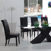 7PC Modern Dining Room Set w/Black "X" Shape Legs & Glass Top