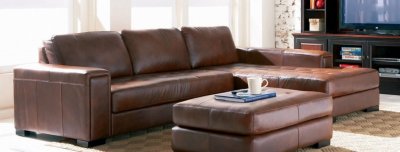 Brown Leatherette Contemporary Sectional Sofa w/Tufted Seat