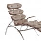 T14 Modern Accent Chaise by Global in Taupe Leather Gel & Chrome