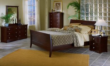 Merlot Finish Contemporary Sleigh Bed w/Optional Case Pieces [HEBS-578-Syracuse]