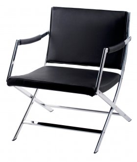 Jessy Chair in Black Leather w/Optional Ottoman by Whiteline