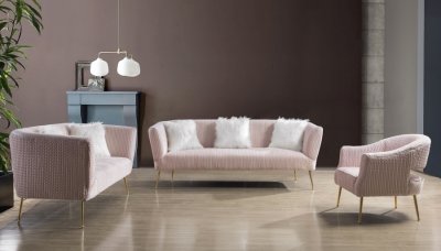 Monroe Sofa 696 in Pink Velvet Fabric by Meridian w/Options