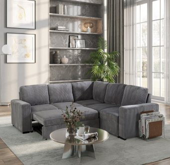 U2260 Sectional Sofa Bed in Gray Corduroy by Global w/o Chaise