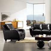 Black Full Italian Leather 3Pc Modern Living Room Set