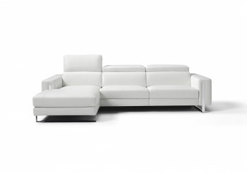 Adriano Sectional Sofa in White Leather by Whiteline w/Recliner [WLSS-Adriano White]