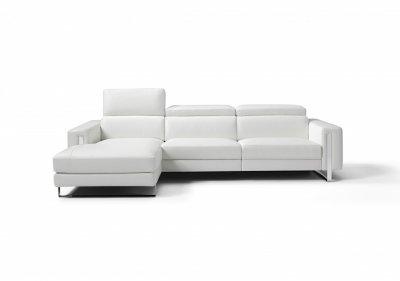 Adriano Sectional Sofa in White Leather by Whiteline w/Recliner