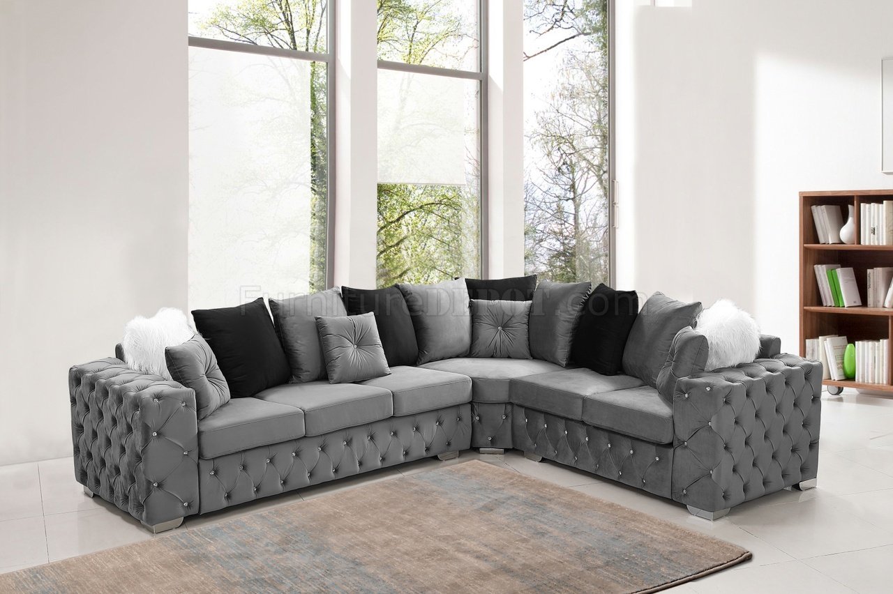 U547 Shiny Grey Velvet Sectional by Global Furniture