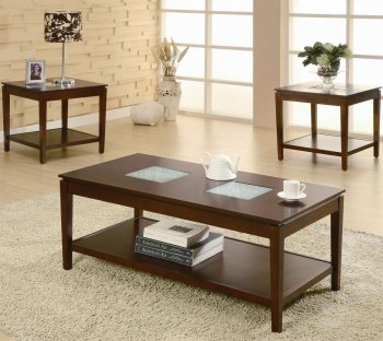 Cappuccino Finish Modern 3Pc Coffee Table Set w/Glass Inserts [CRCT-701519]