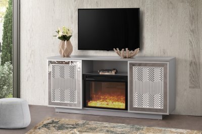 Yonit Electric Fireplace Media Console in Silver