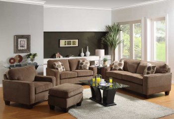 Brown Linen Fabric Contemporary Sofa w/Optional Items [HES-9837NF]