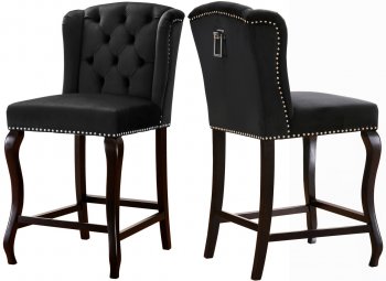 Suri Counter Stool 773 Set of 2 Black Velvet Fabric by Meridian [MRDC-773 Suri Black]