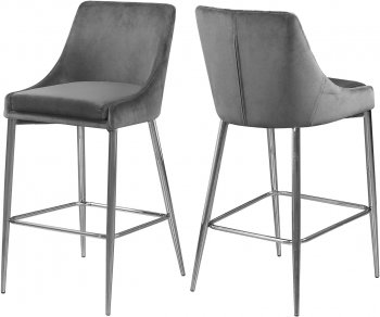 Karina Counter Stool 790 Set of 2 Grey Velvet Fabric - Meridian [MRDC-790 Karina Grey]