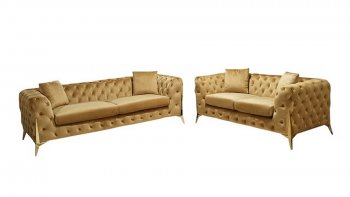 LCL-020 Sofa & Loveseat Set in Gold Velvet [BDS-LCL-020 Gold]