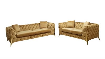 LCL-020 Sofa & Loveseat Set in Gold Velvet