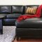 Black Bonded Leather Modern Sectional Sofa w/Wood Base & Legs