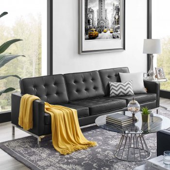 Loft Sofa in Black Faux Leather by Modway w/Options [MWS-3385 Loft Black]