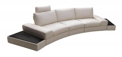 White Full Italian Leather Modern Sectional Sofa w/Side Tables