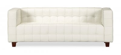 White Leather Modern Living Room Furniture With Tufted Seats