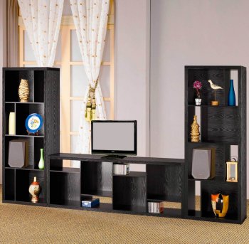 Black Finish Modern Asymmetrical Bookcase w/Eight Shelves [CRBC-800275]