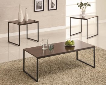 Black Metal Base & Brown Wood Top Modern 3Pc Coffee Table Set [CRCT-701552]