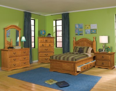 Light Brown Finish Transitional Kids Bedroom w/Optional Bed