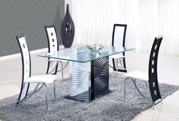 D1021DT Dining Set 5Pc w/803DC White & Black Chairs by Global [GFDS-D1021DT-D803DC-WH/BL TRIM]