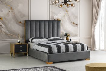 Eden Upholstered Bed B201 in Medium Gray Fabric [SFMAB-B201 Eden Gray]