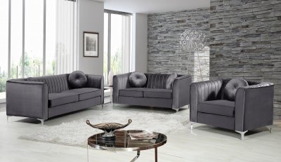 Isabelle 612 Sofa in Grey Velvet Fabric w/Options by Meridian