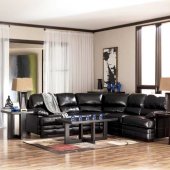 Black Leather Match Sectional Sofa w/White Stitches