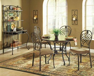 Wood Top & Metal Base Transitional Dining Table w/Options