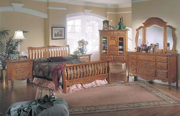 Oak Finish Bedroom With Classic Design [AMBS-77-6477]