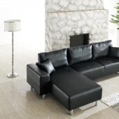 Black Full Leather Modern Reversible Sectional Sofa