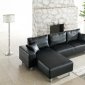 Black Full Leather Modern Reversible Sectional Sofa