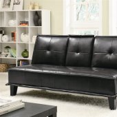 Black Leather-Like Vinyl Modern Sofa Bed w/Flip-Down Tray