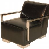 Black Bi-Cast Leather Modern Lounge Chair w/Metal Arms & Legs