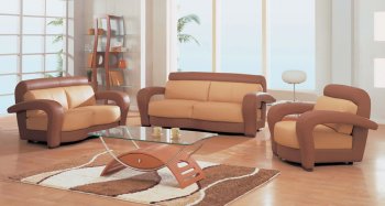 Brown and Beige Two-Tone Leather Living Room Set [GFS-677]