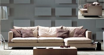 Beige or Mocha Cotton or Black Wool Contemporary Sectional Sofa [BTSS-Simena]